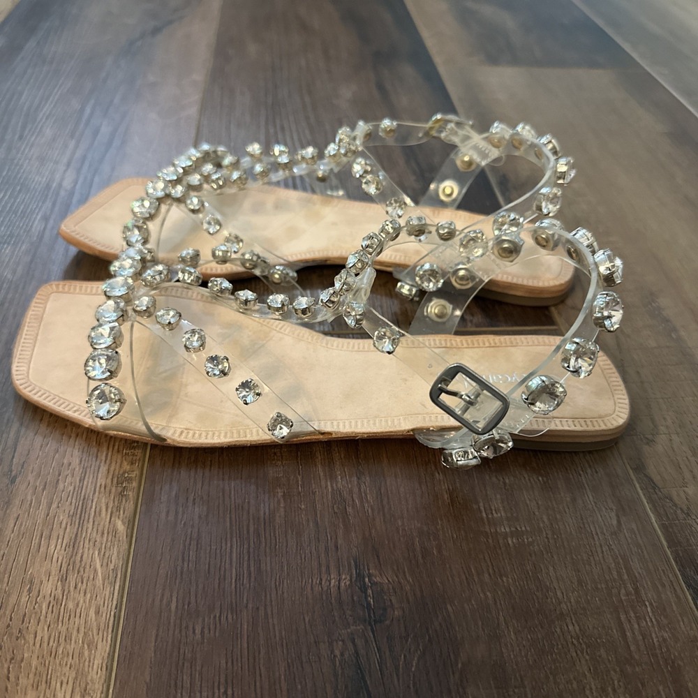 Jeffrey Cambell Amaryl Crystal Rhinestone Sandal size 39 US 8 Slides Clear Vinyl - Picture 5 of 9